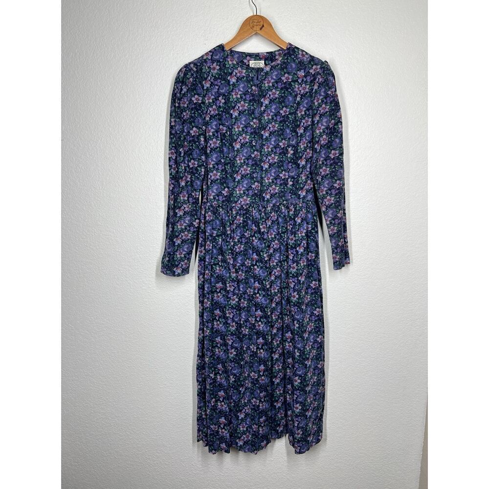 Vintage Laura Ashley Floral Corduroy Midi Dress Size 10 Fits Small